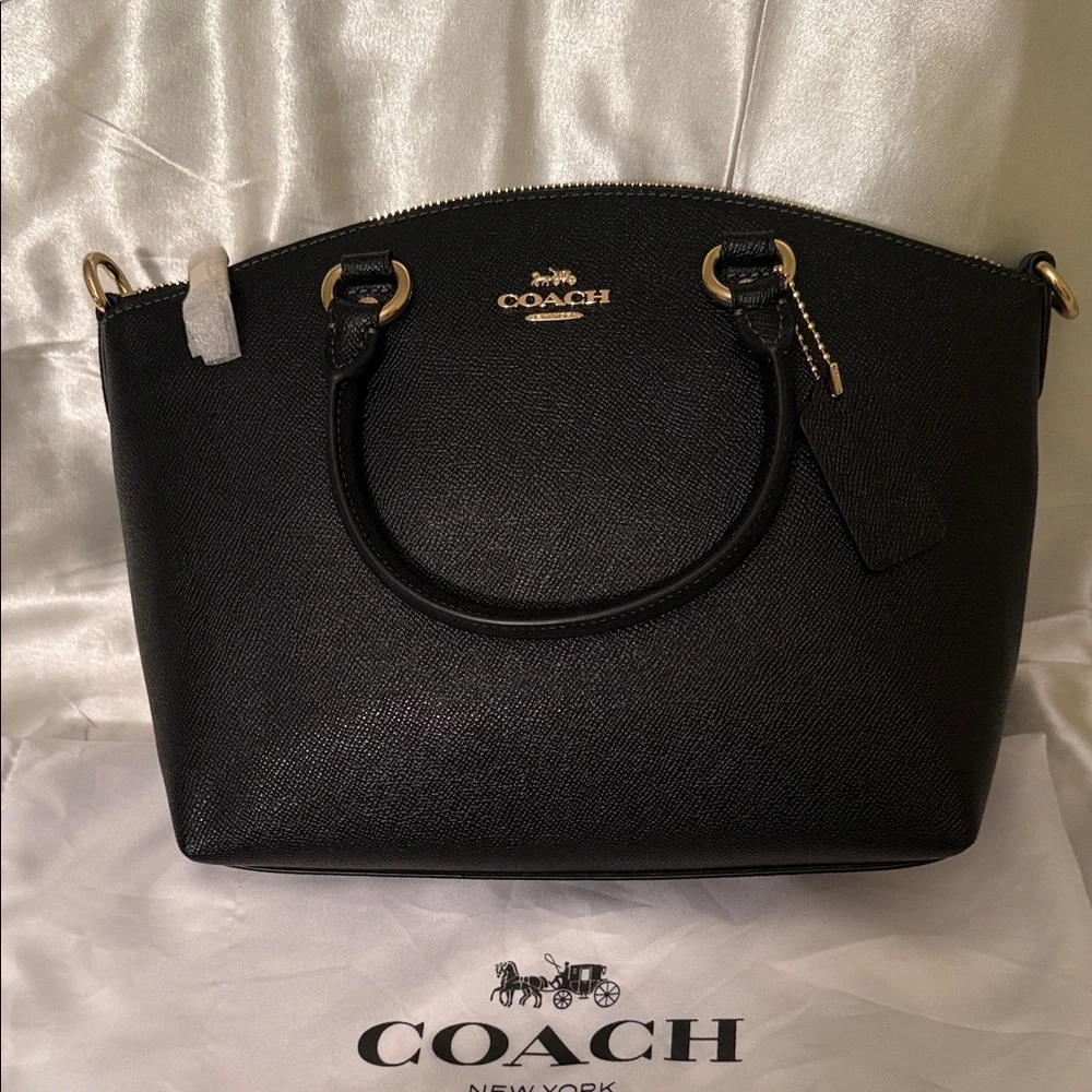 🖤💛Coach NWT Black‎ Pebbled Leather Sadie Satchel/Crossbody strap/Gold Hardware